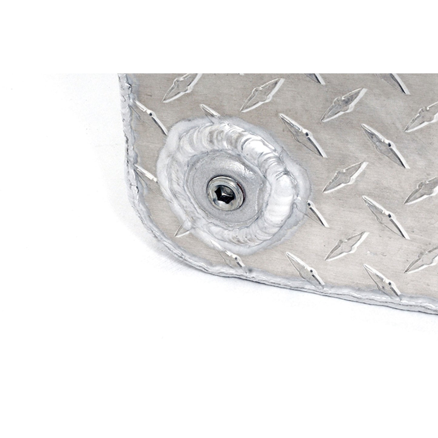 Drain port on Dee Zee 55 gallon square aluminum transfer tank for secure installation (SKU DZ91750)