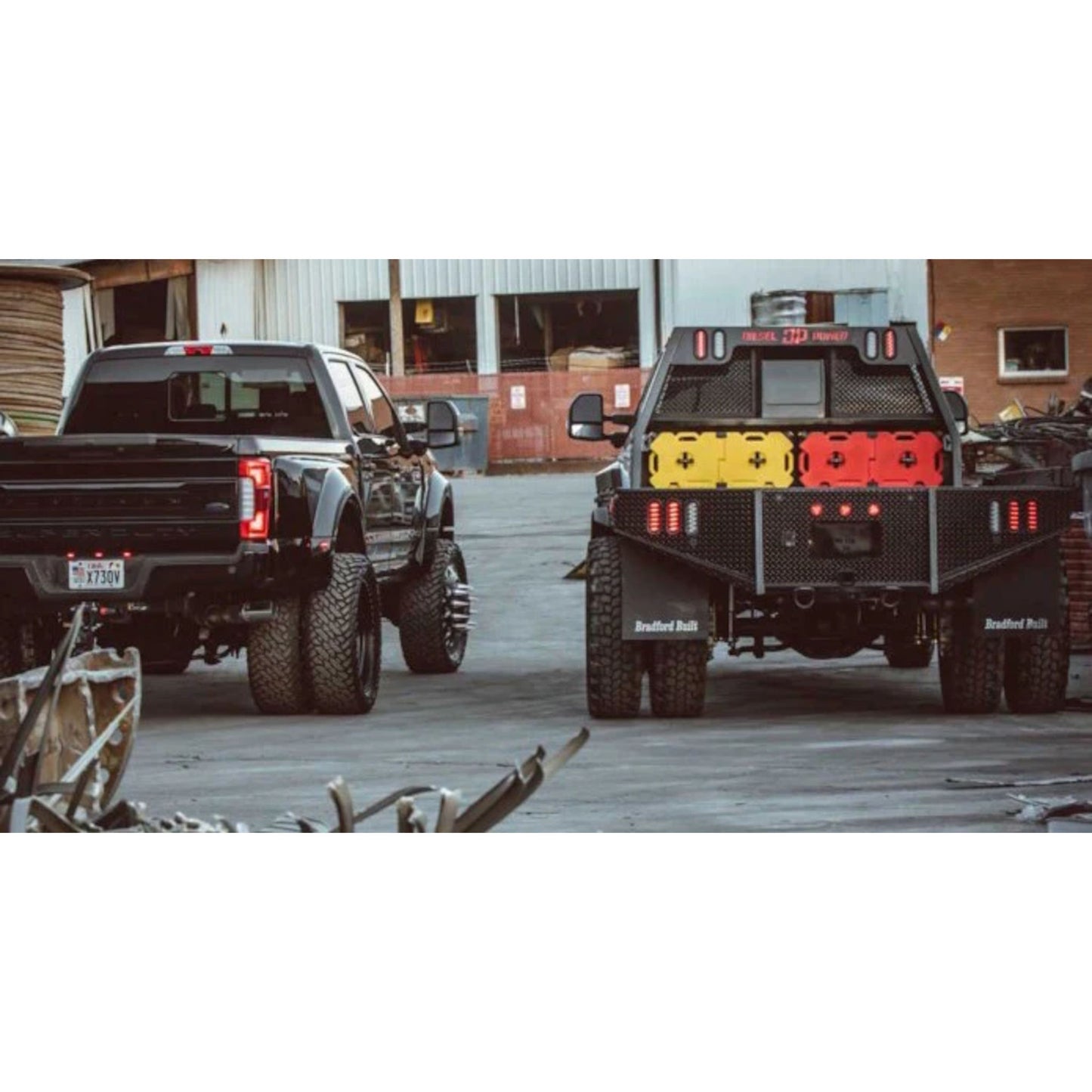 Multiple RotoPax diesel fuel containers mounted on a flatbed truck showing modular storage and secure external mounting