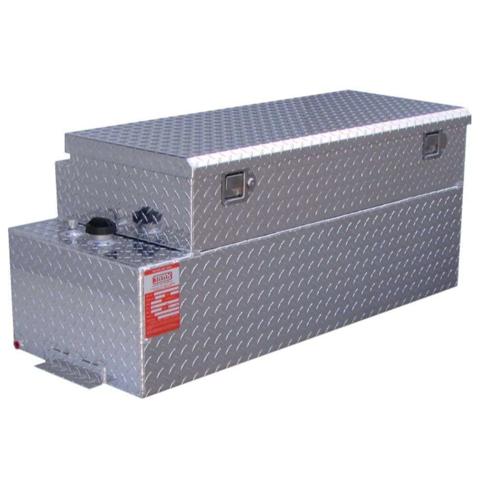 ATI AUX42CBR9 42 gallon combo auxiliary diesel fuel tank with toolbox SKU AUX42CBR9 bright diamond plate aluminum full view