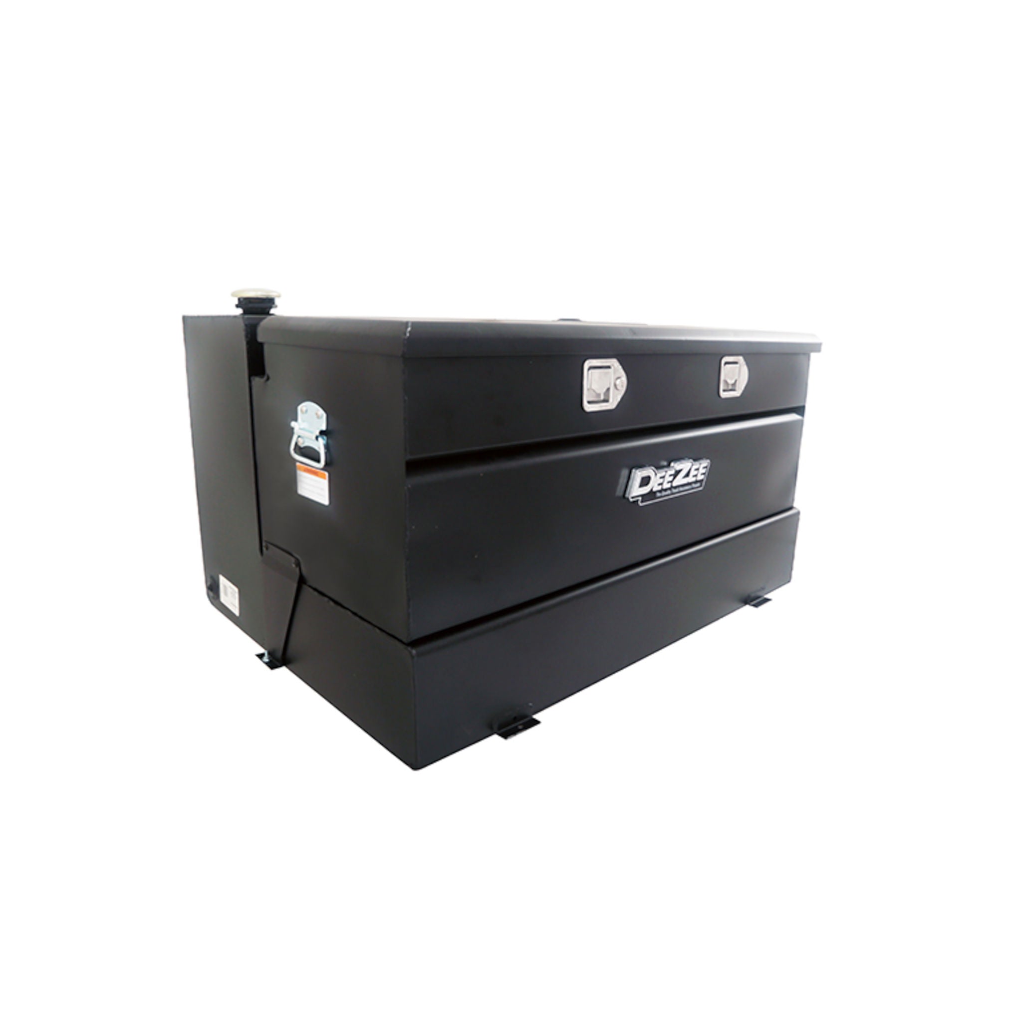 DeeZee DZ92656SB 111 gallon black steel transfer tank toolbox combo SKU DZ92656SB full side view with locks