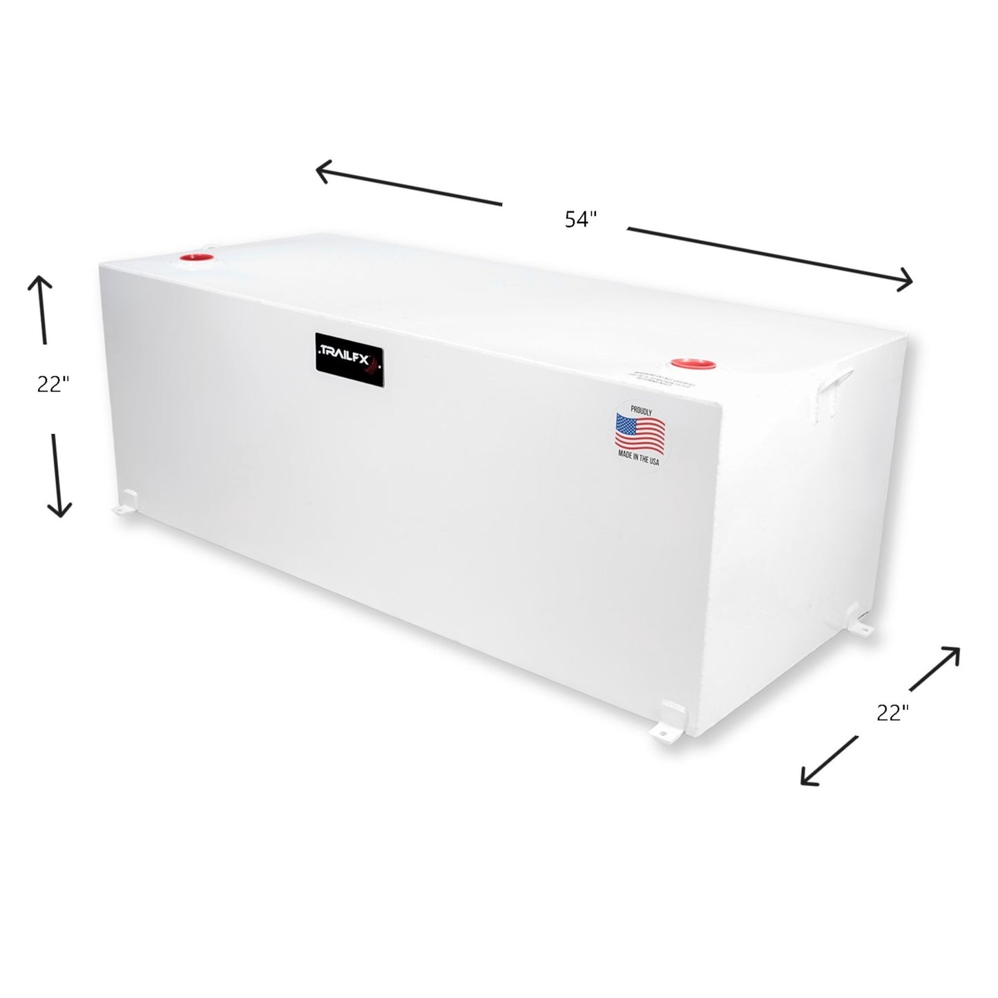 TrailFX 98 gallon steel transfer fuel tank in white (SKU 21098SW) dimensions: 54" L x 22" H