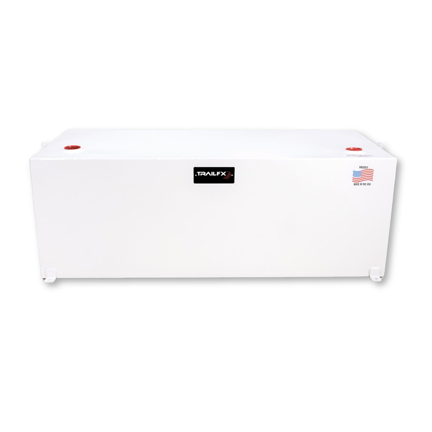 TrailFX 98 gallon steel transfer fuel tank in white powder coat with lockable caps, proudly made in USA (SKU 21098SW)