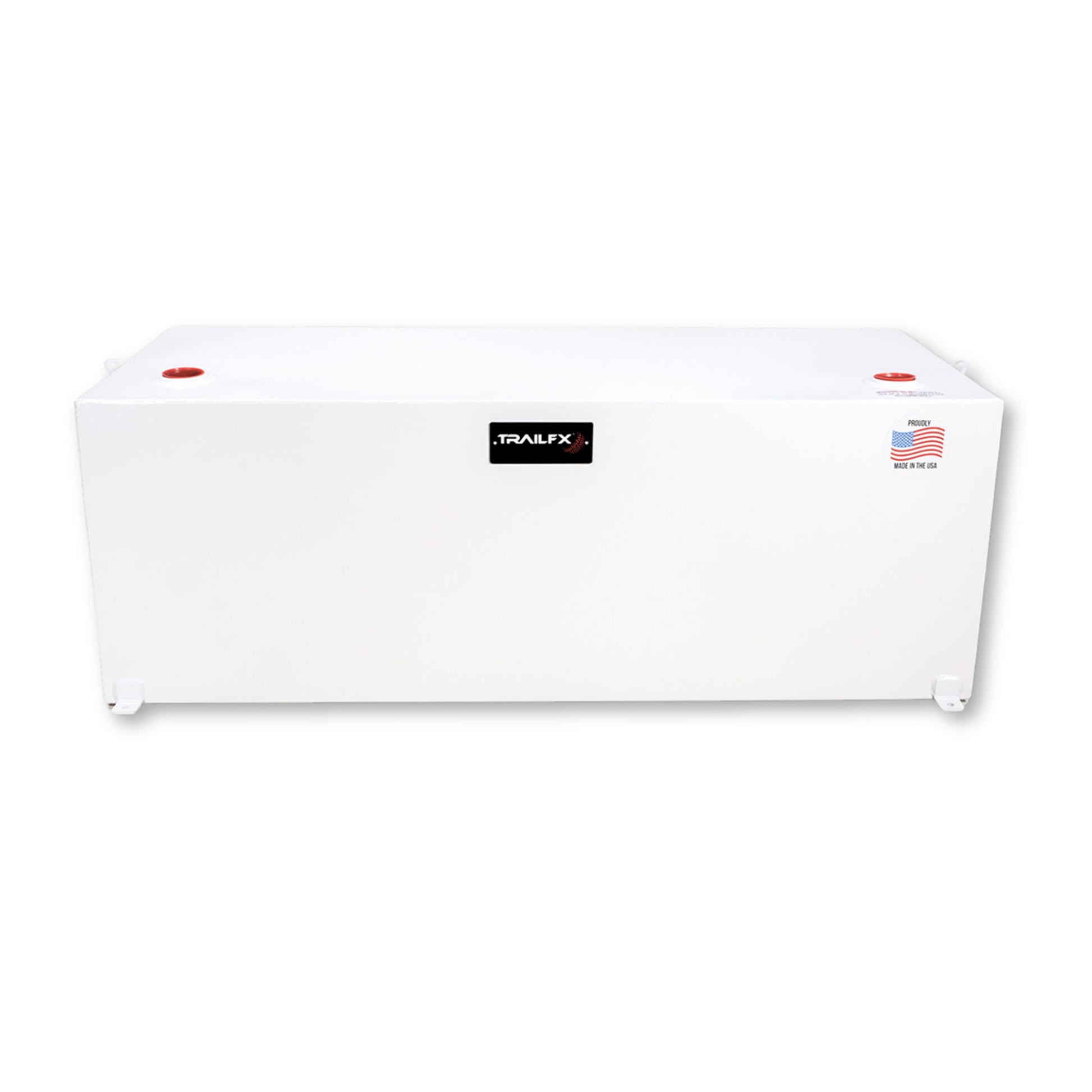 TrailFX 98 gallon steel transfer fuel tank in white powder coat with lockable caps, proudly made in USA (SKU 21098SW)
