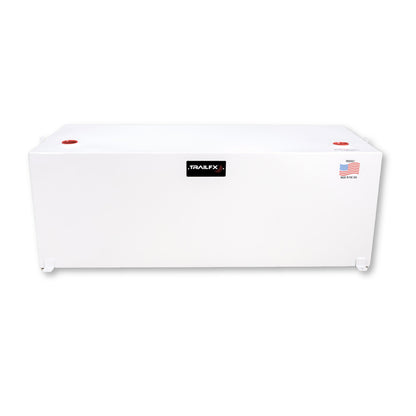 TrailFX 98 gallon steel transfer fuel tank in white powder coat with lockable caps, proudly made in USA (SKU 21098SW)