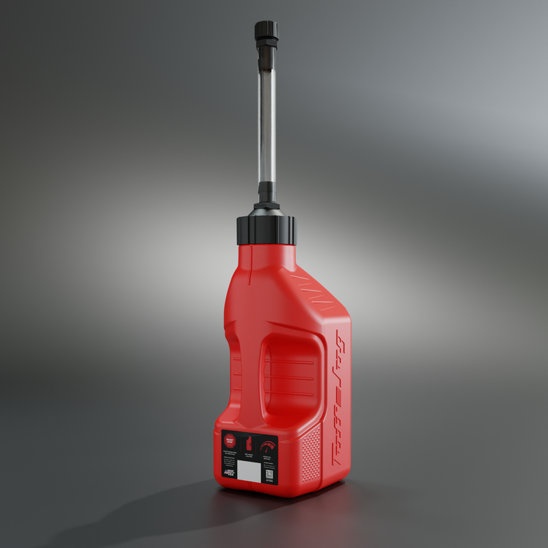 red 1.25 gallon jug with auto stop spout