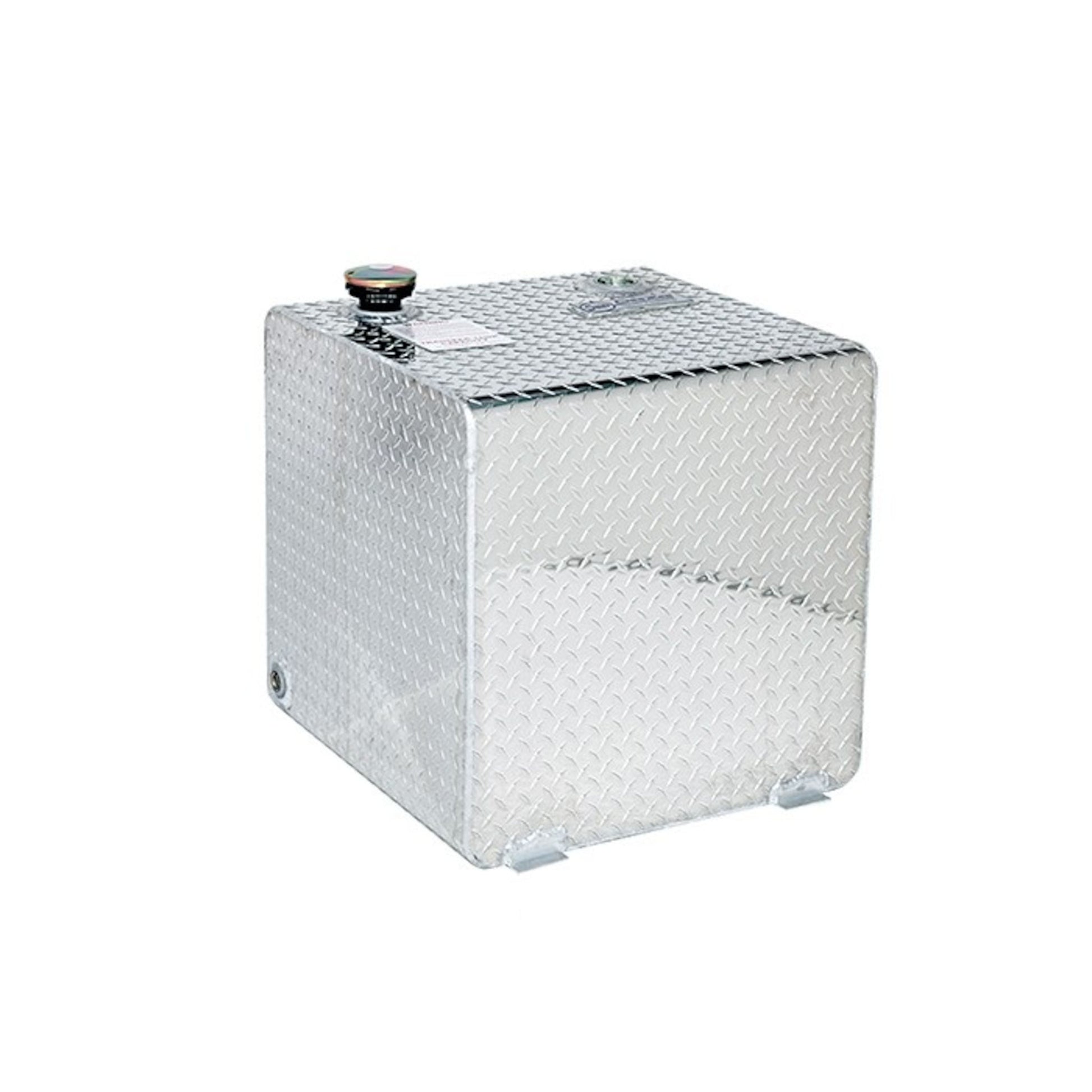 Dee Zee 55 gallon square Brite-Tread aluminum transfer tank with lockable vented cap and diamond plate finish (SKU DZ91750)