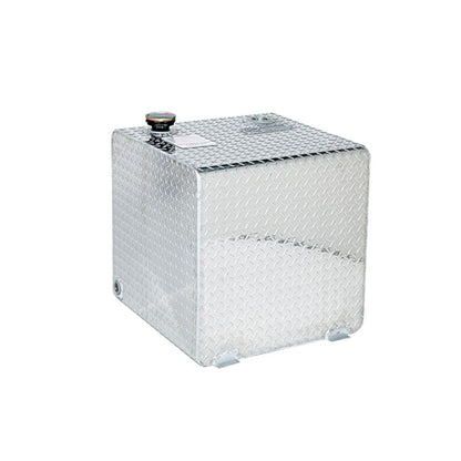 Dee Zee 55 gallon square Brite-Tread aluminum transfer tank with lockable vented cap and diamond plate finish (SKU DZ91750)