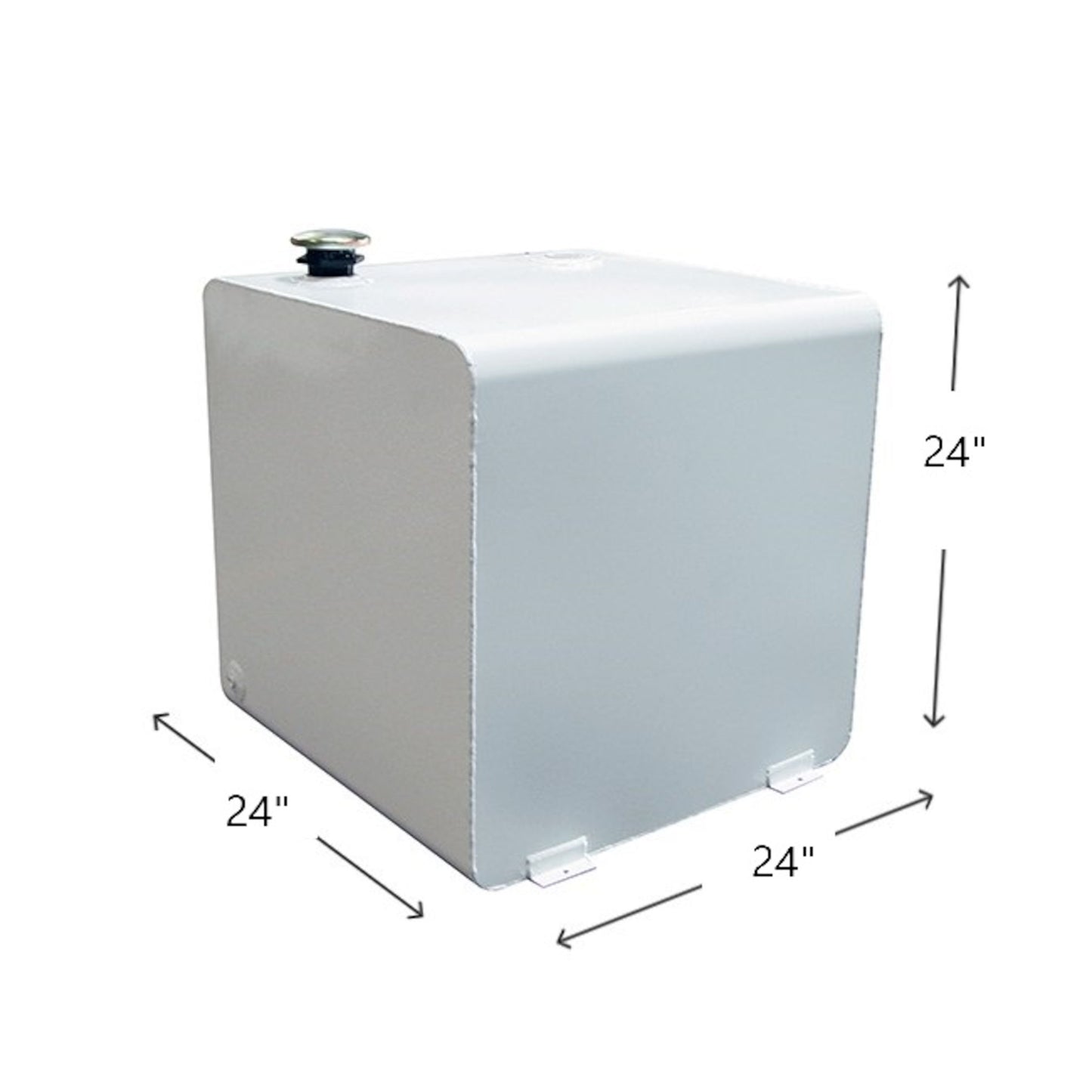 Dee Zee 55 gallon square steel transfer tank dimensions: 24" L x 24" W x 24" H (SKU DZ91750)