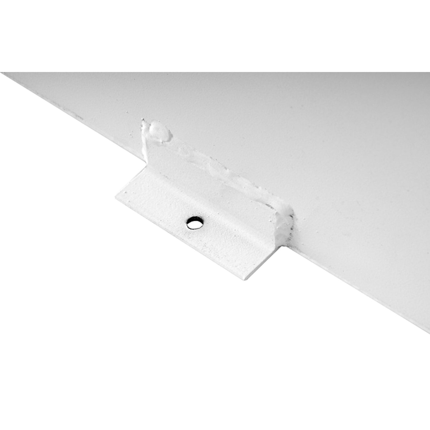 Side view of Dee Zee 55 gallon square steel transfer tank in white showing mounting brackets (SKU DZ91750)