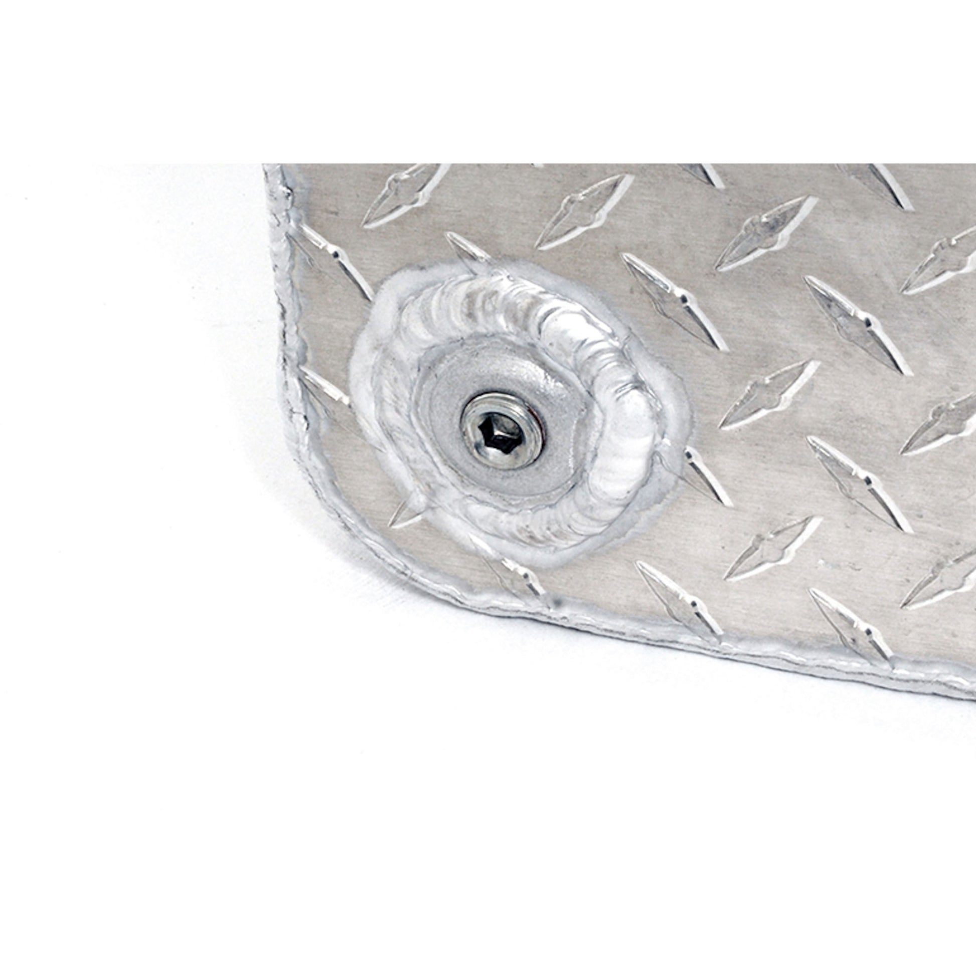 Drain port on Dee Zee 106 gallon Brite-Tread aluminum transfer tank (SKU DZ91753)