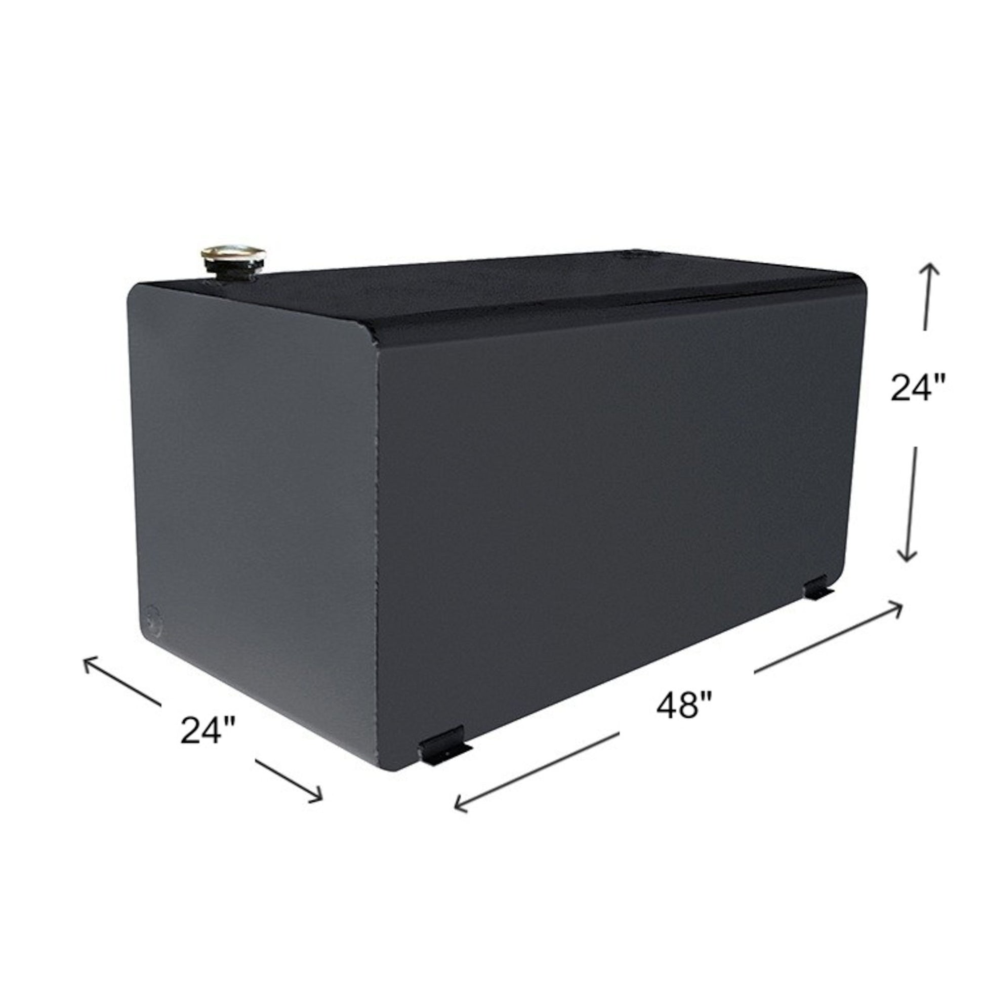 Dee Zee 106 gallon rectangular black steel transfer tank dimensions: 48" L x 24" W x 24" H (SKU DZ91753B)