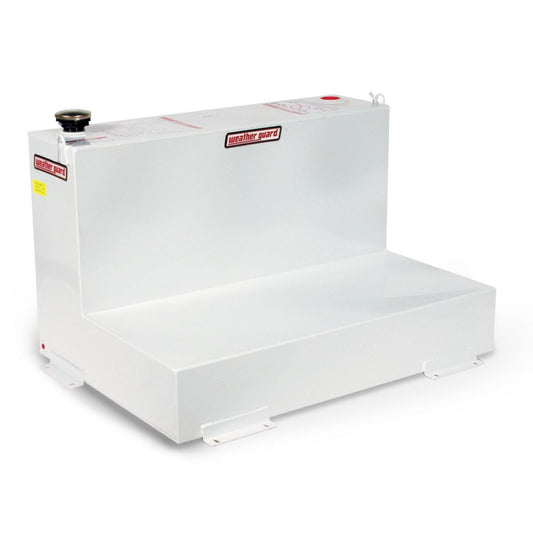 Weather Guard 75 gallon L-shape steel transfer fuel tank in white powder coat with vented filler cap and mounting brackets (SKU WG352-3-02)