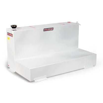 Weather Guard 90 gallon L-shape steel transfer fuel tank in white powder coat with vented filler cap and mounting brackets (SKU WG354-3-02)
