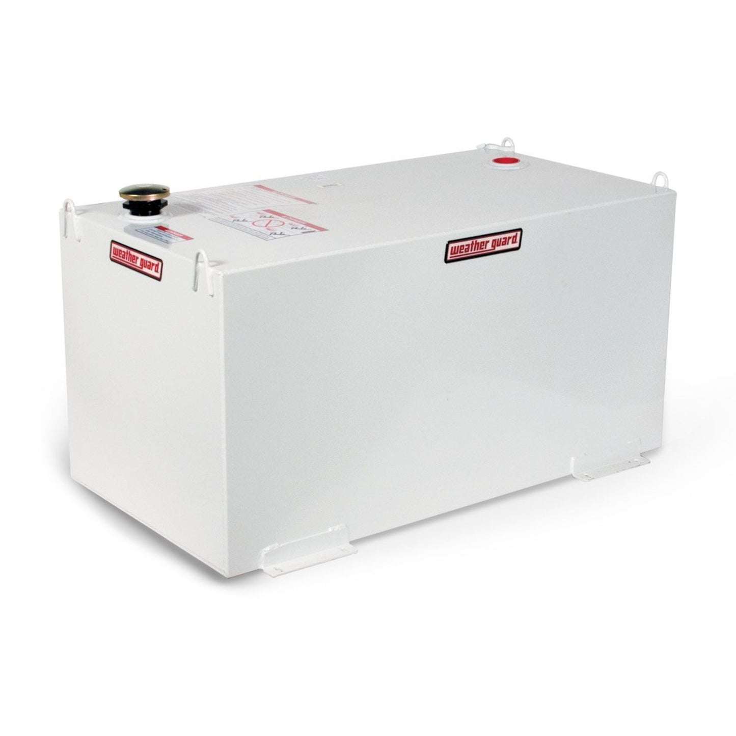 Weather Guard 100 gallon rectangular steel transfer fuel tank in white powder coat with vented filler cap and tie-down loops (SKU WG358-3-02)