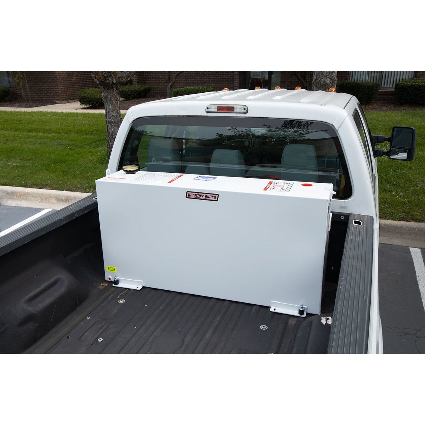Weather Guard 75 gallon rectangular steel transfer tank installed in pickup truck bed (SKU WG359-3-02)