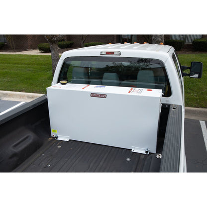 Weather Guard 75 gallon rectangular steel transfer tank installed in pickup truck bed (SKU WG359-3-02)
