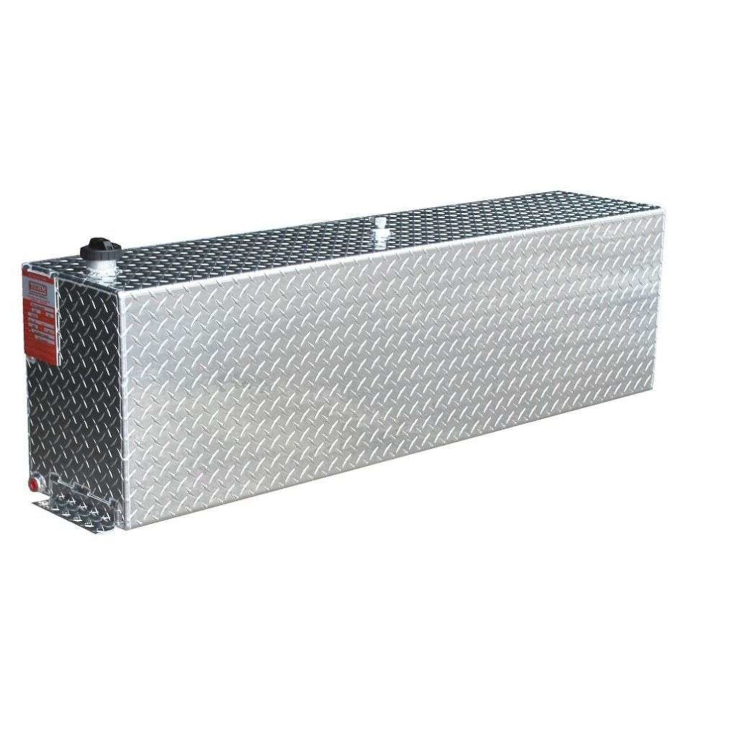 ATI AUX41R 41 gallon rectangular auxiliary diesel fuel tank SKU AUX41R bright diamond plate aluminum side view with filler cap