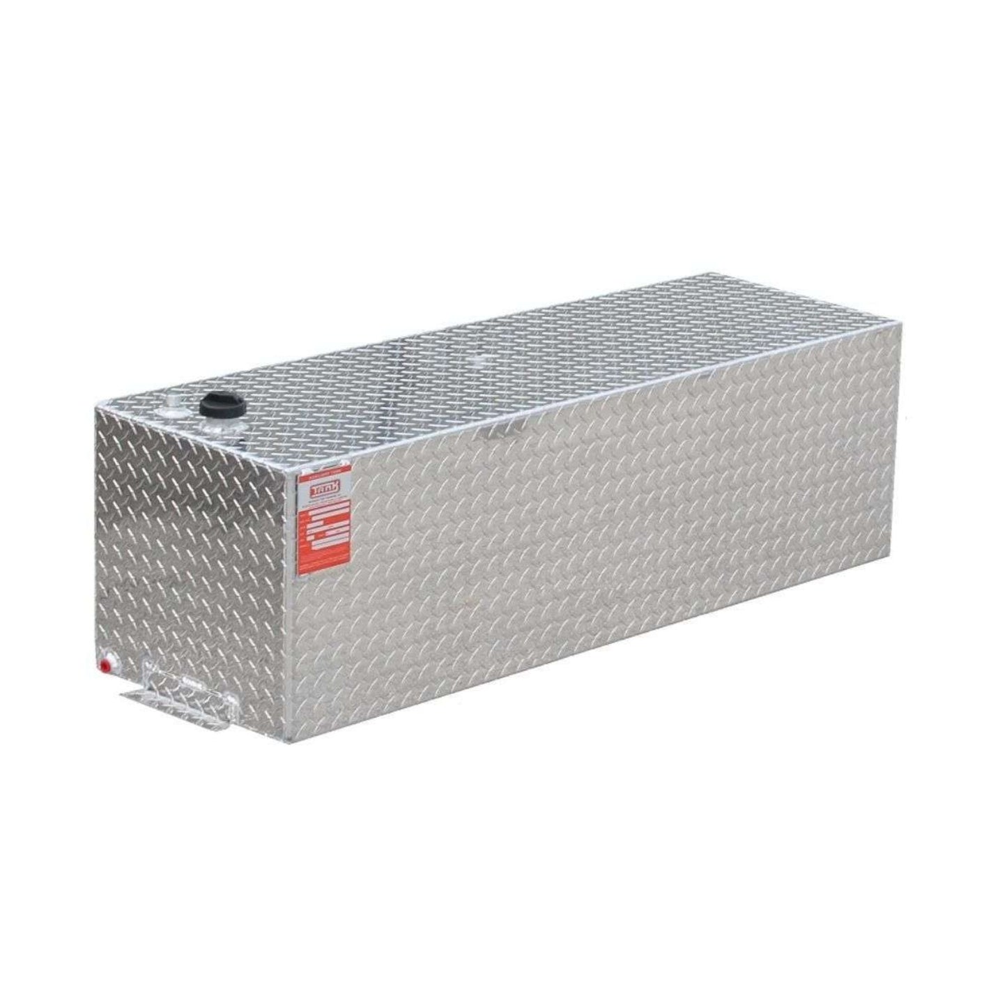 ATI AUX42R 42 gallon rectangular auxiliary diesel fuel tank SKU AUX42R bright diamond plate aluminum side view with filler cap