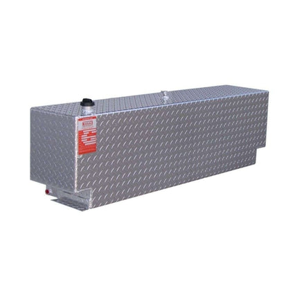 ATI AUX43R 43 gallon rectangular auxiliary diesel fuel tank SKU AUX43R bright diamond plate aluminum side view with filler cap