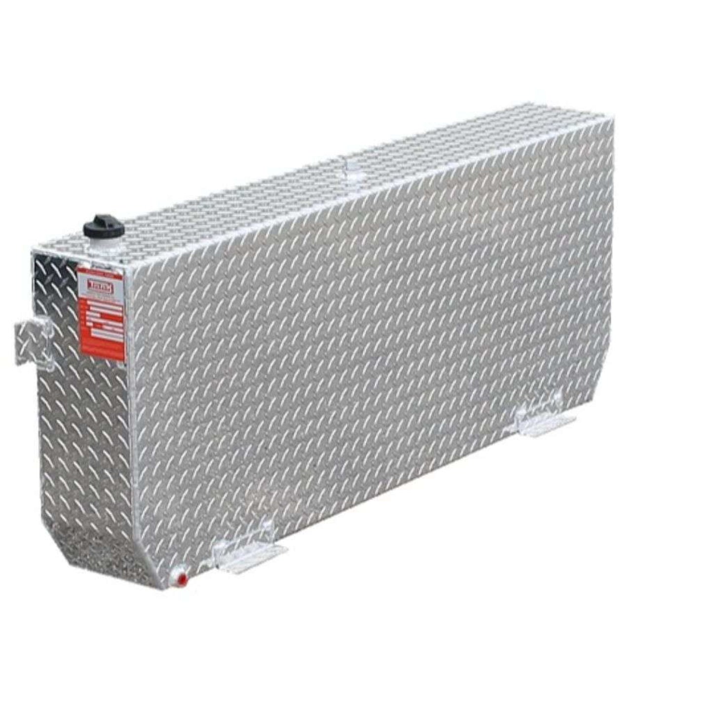 ATI AUX51R 51 gallon rectangular auxiliary diesel fuel tank SKU AUX51R bright diamond plate aluminum side view with filler cap