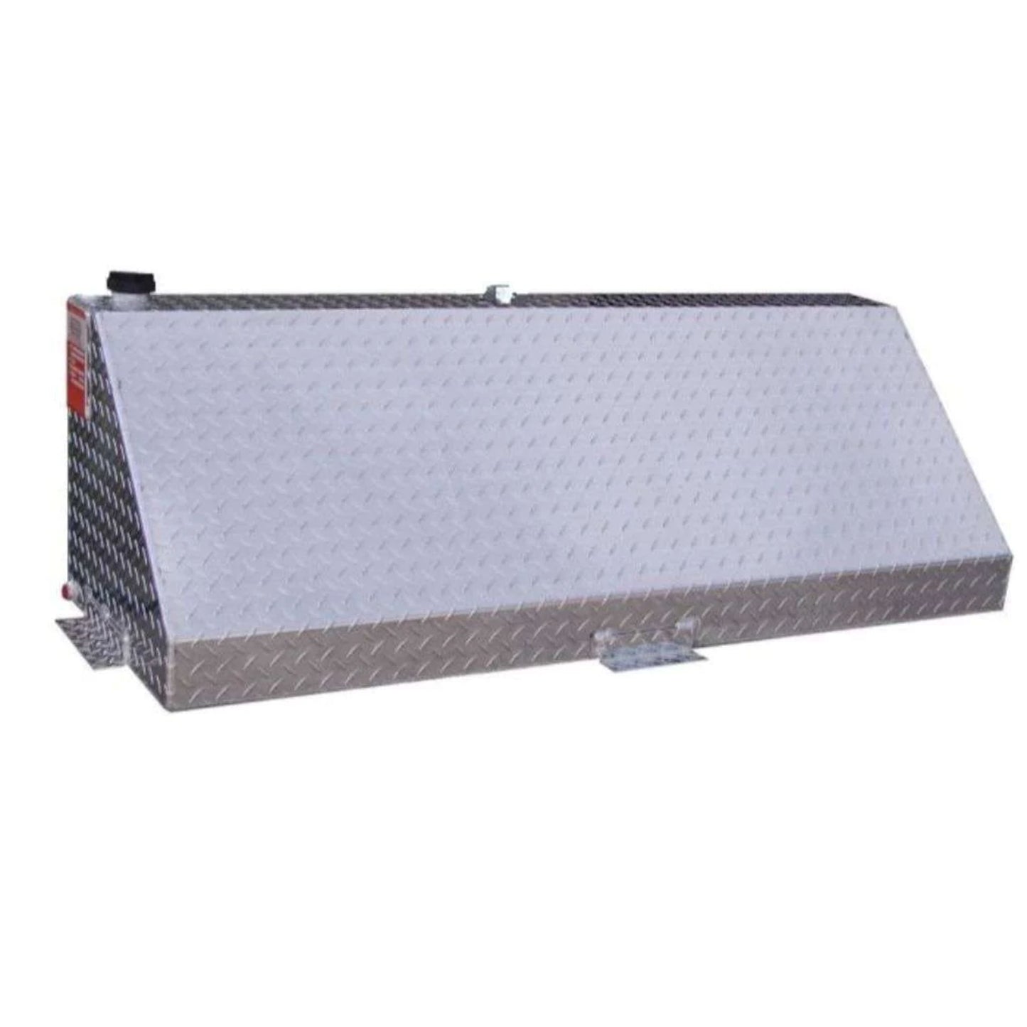 ATI AUX60W 60 gallon wedge auxiliary diesel fuel tank SKU AUX60W bright diamond plate aluminum side view with filler cap