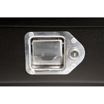 DeeZee DZ91740SB 50 gallon transfer tank toolbox combo SKU DZ91740SB stainless steel locking paddle handle close-up