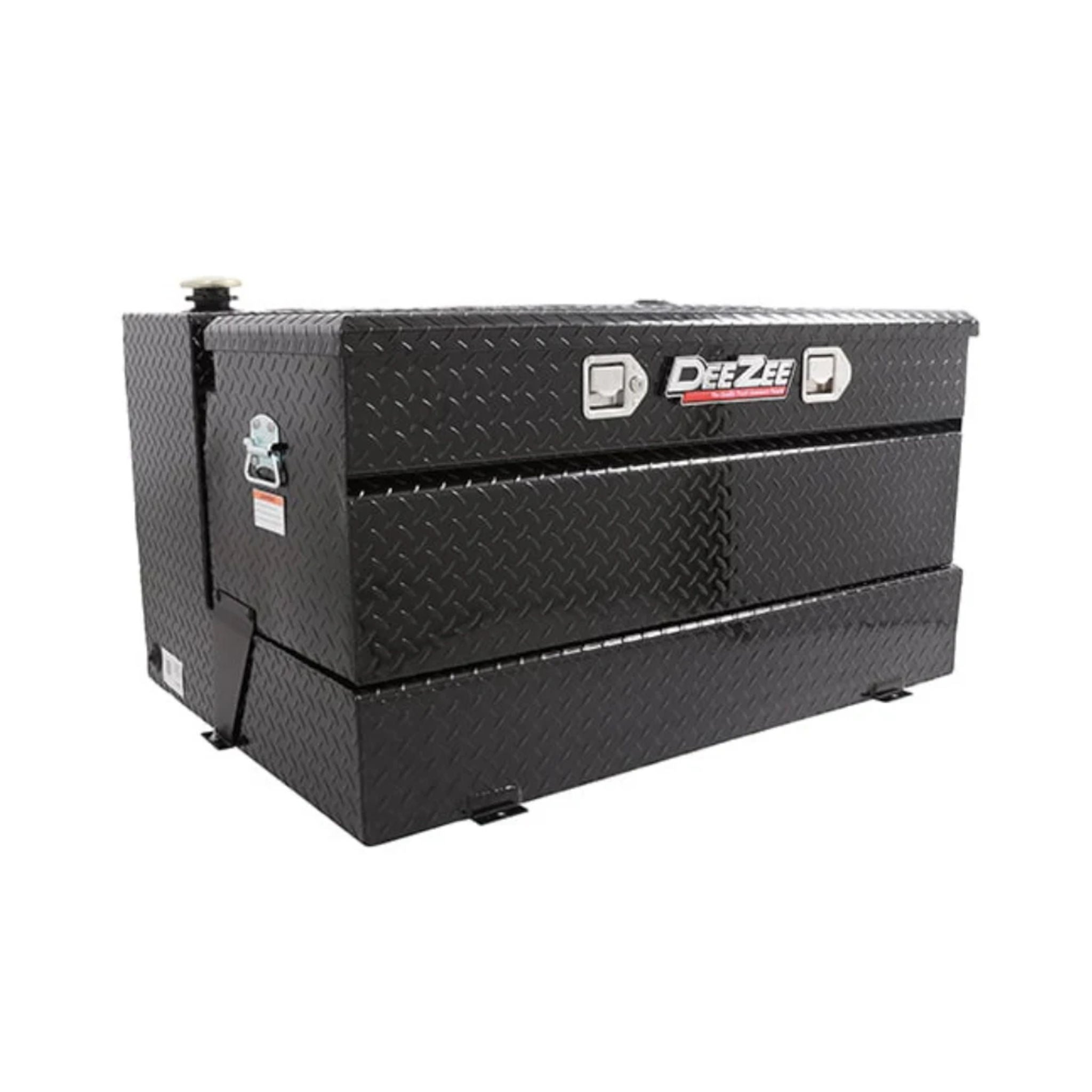 DeeZee DZ92647B 92 gallon black aluminum combo transfer tank with toolbox SKU DZ92647B full side view