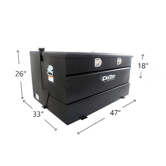 DeeZee DZ92647SB 92 gallon black steel transfer tank toolbox combo SKU DZ92647SB with dimensions 47 in length, 33 in width, 26 in height