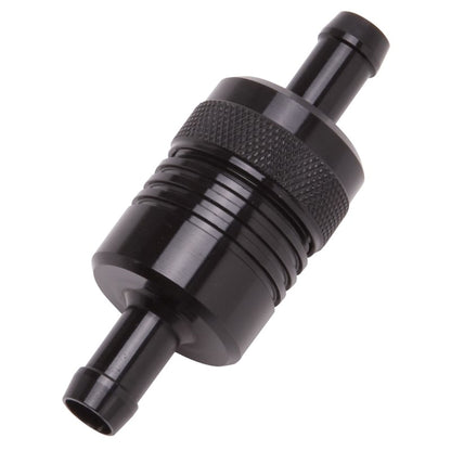 Edelbrock 8157 3 inch aluminum inline fuel filter for auxiliary fuel tank systems black anodized housing