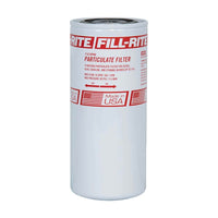 Fill-Rite 10 micron particulate fuel filter designed for diesel, gasoline, and ethanol blends, providing fuel filtration for transfer pump systems. SKU: F1810PM0