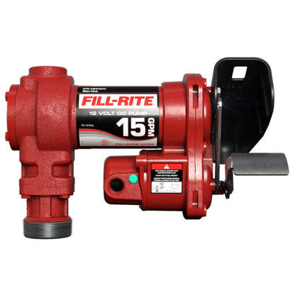 Fill-Rite FR1204H 12V DC 15 GPM cast-iron fuel transfer pump (bare pump only) with nozzle holder and durable red finish for diesel, gasoline, and kerosene