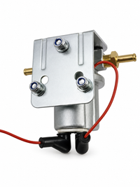 Rear view of the FlowTek FT-4070P electric fuel pump showing the mounting bracket and electrical wire connections.