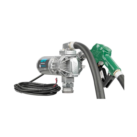 GPI G20 12V 20 GPM fuel transfer pump SKU 162000-03 assembled with automatic diesel nozzle and power cord