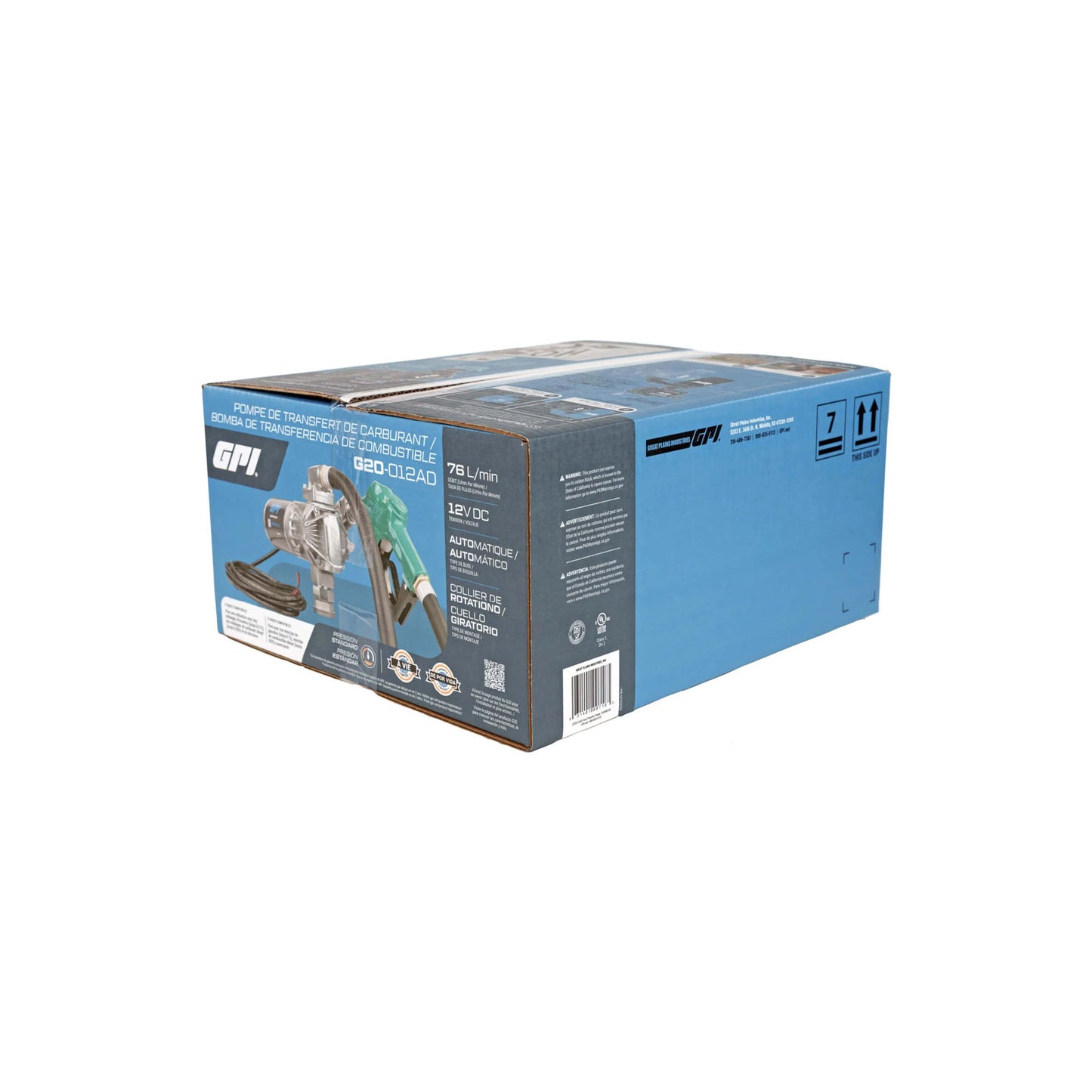 GPI G20 12V 20 GPM automatic fuel transfer pump SKU 162000-03 retail packaging box