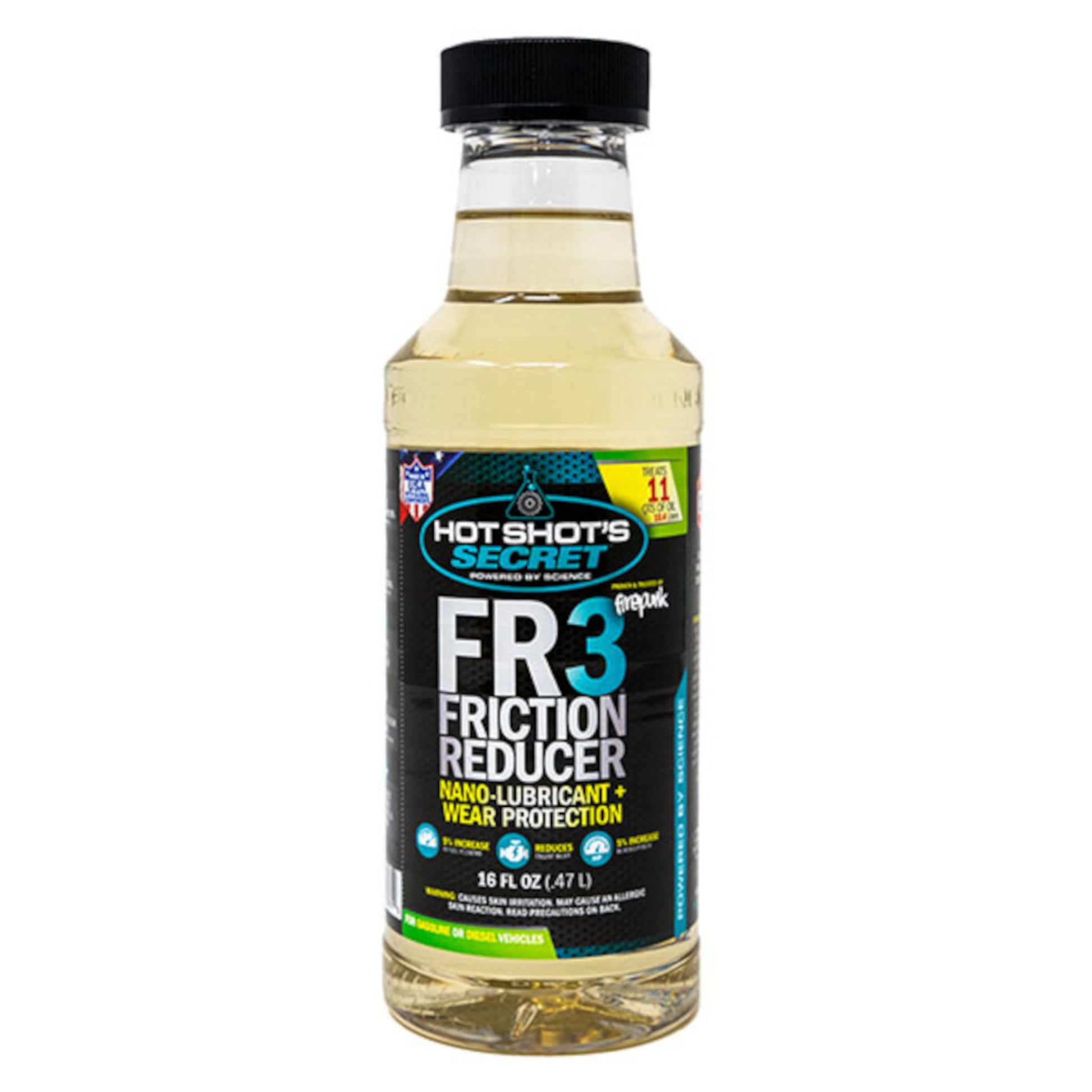Hot Shot’s Secret FR3 friction reducer oil additive 16 oz bottle front view