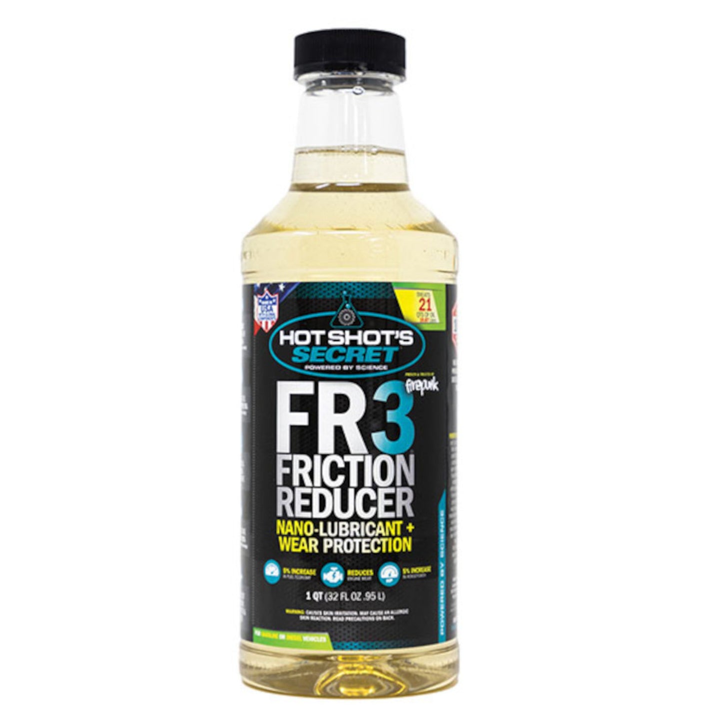 Hot Shot’s Secret FR3 friction reducer oil additive 32 oz bottle front view