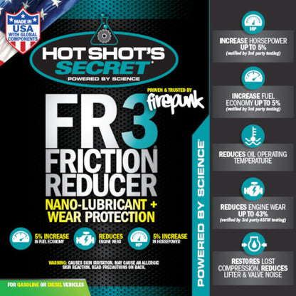 Hot Shot’s Secret FR3 friction reducer nano-lubricant wear protection performance graphic