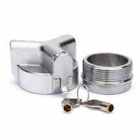 Complete locking vented 2 inch NPT transfer fuel tank cap kit including threaded adapter and keys for secure fuel tank access. SKU: MT-LC-2V