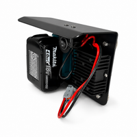 Makita 18V to 12V power converter with weather shield lip, on off switch, and powder coated steel bracket