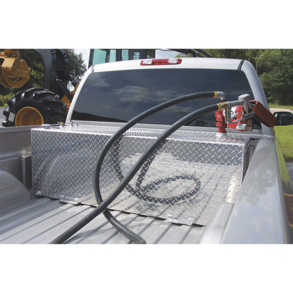 RDS 80-gallon transfer fuel tank installed in truck bed with 12v fuel pump installed