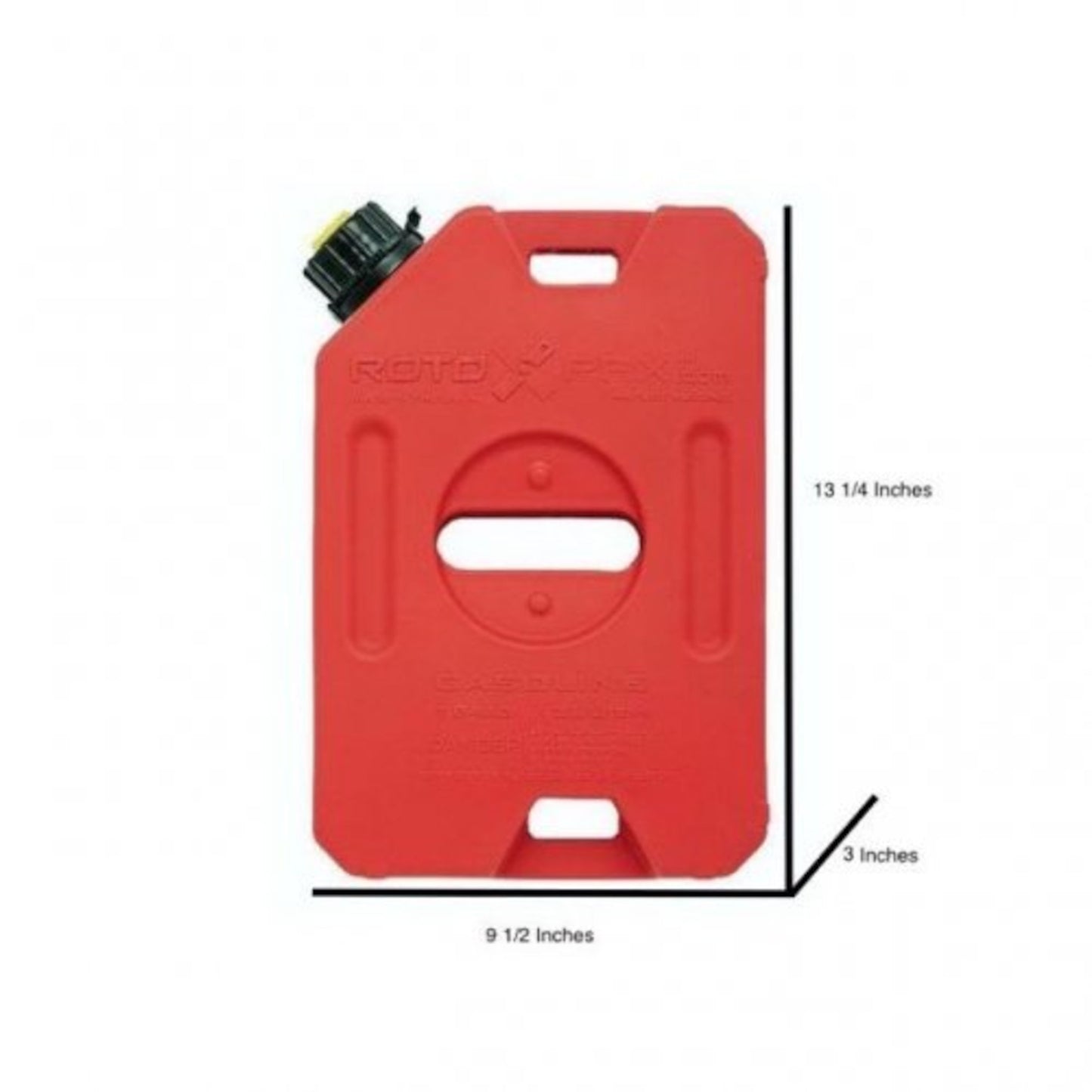 RotoPax 1 gallon gasoline fuel container dimensions diagram