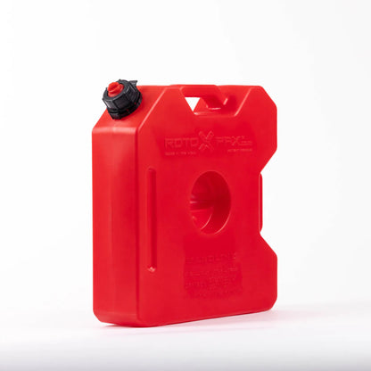Side profile of RotoPax 3 gallon gasoline fuel container mounted-ready shape