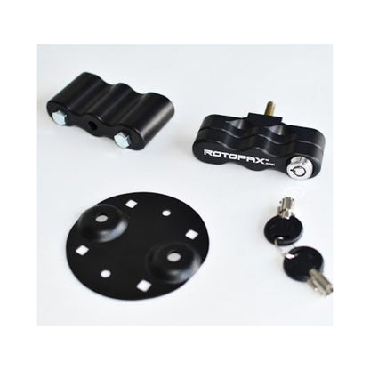 RotoPax locking pack mount components including base plate and keys