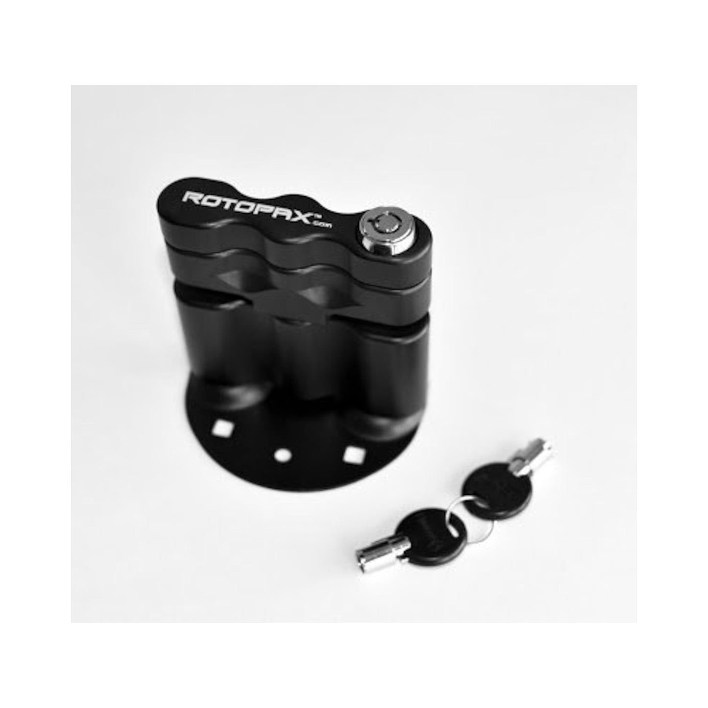 RotoPax locking pack mount front view with anodized aluminum construction