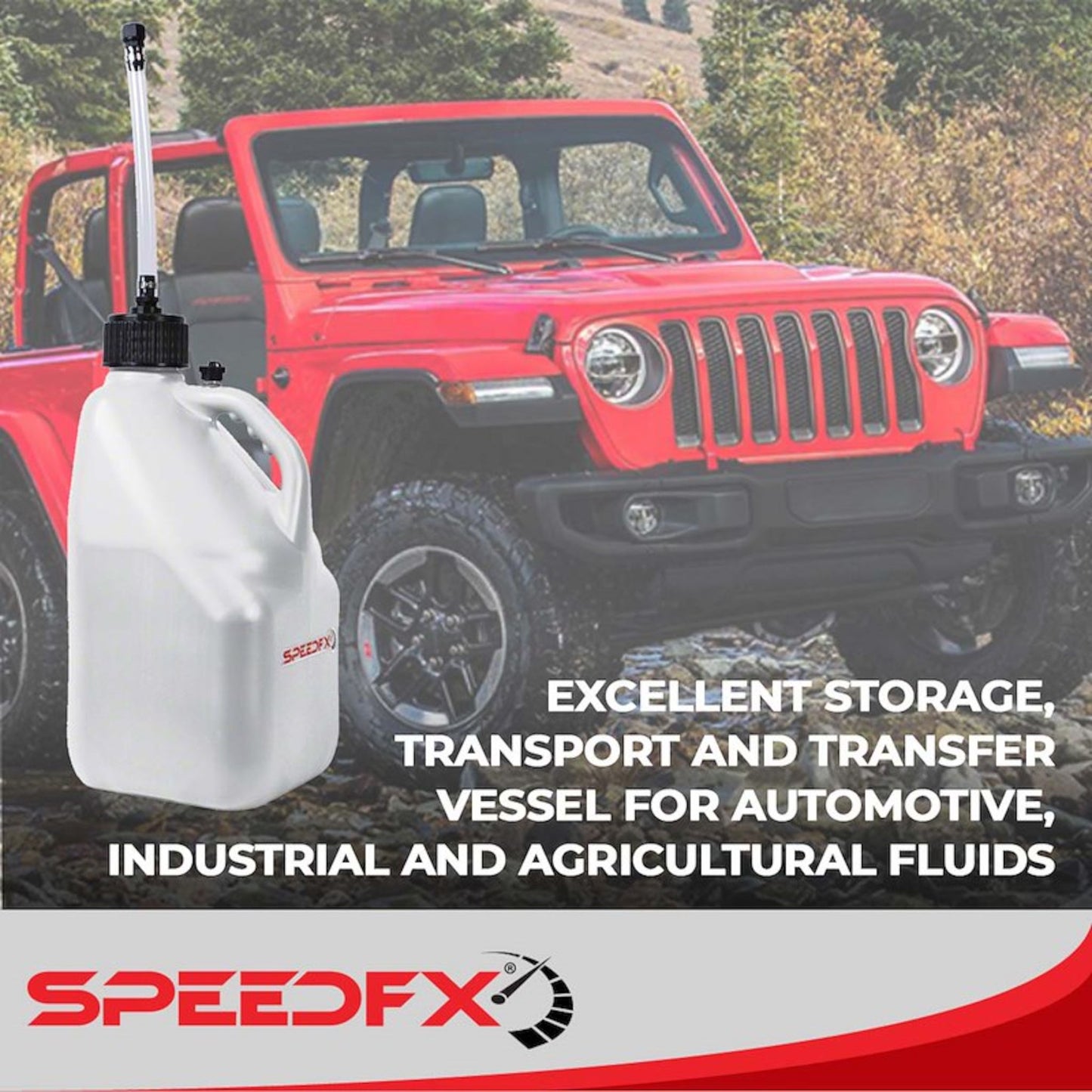 SpeedFX 5 gallon utility jug used for automotive industrial fluid transfer