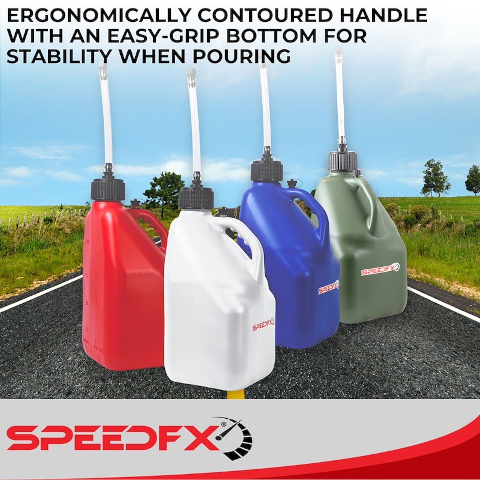 SpeedFX utility jugs ergonomic handle design shown in multiple colors