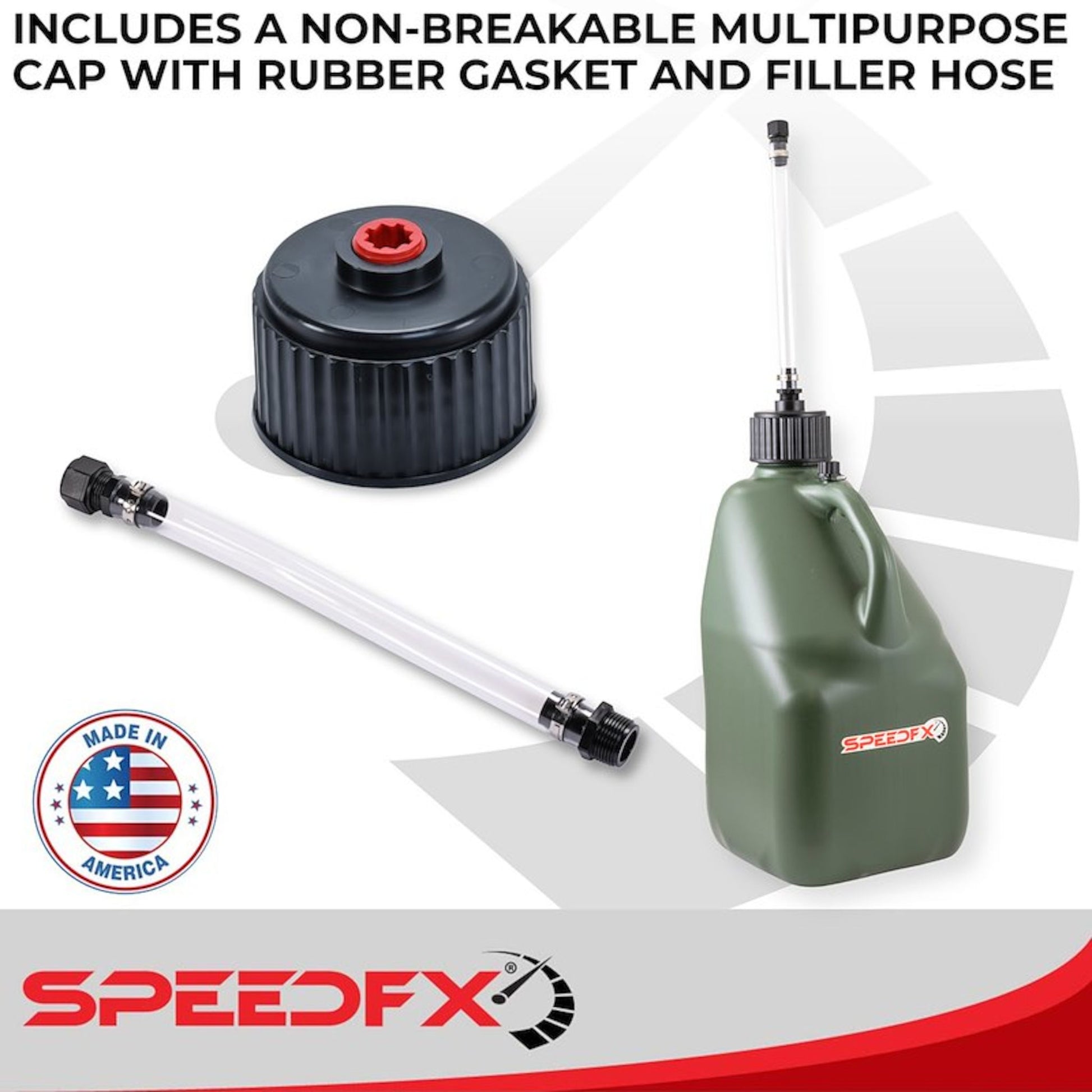 SpeedFX utility jug non-breakable cap with rubber gasket and filler hose included