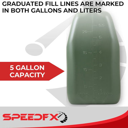 Graduated fill lines on SpeedFX 5 gallon utility jug marked in gallons and liters