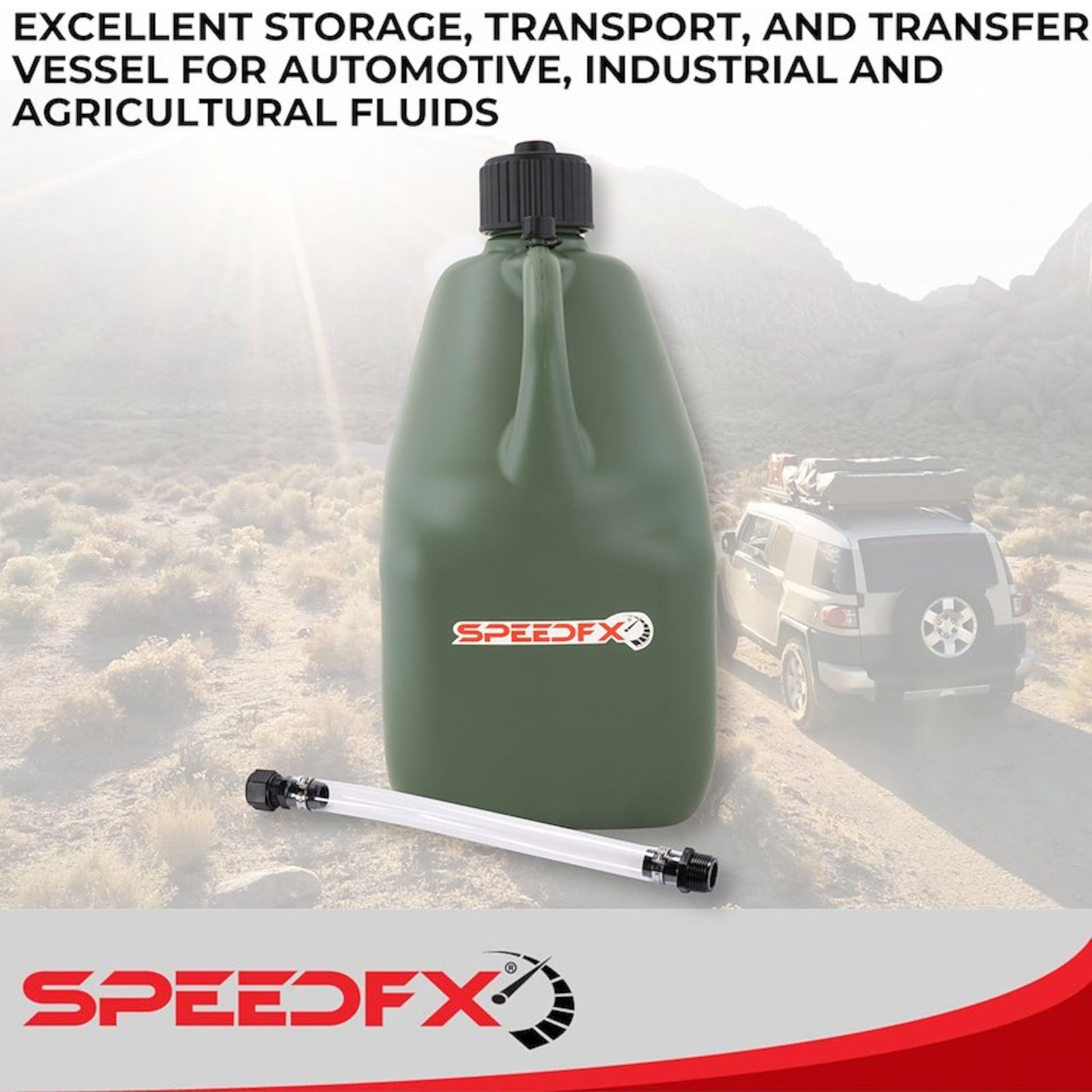 SpeedFX olive 5 gallon utility jug used for off-road, automotive, and industrial fluid storage
