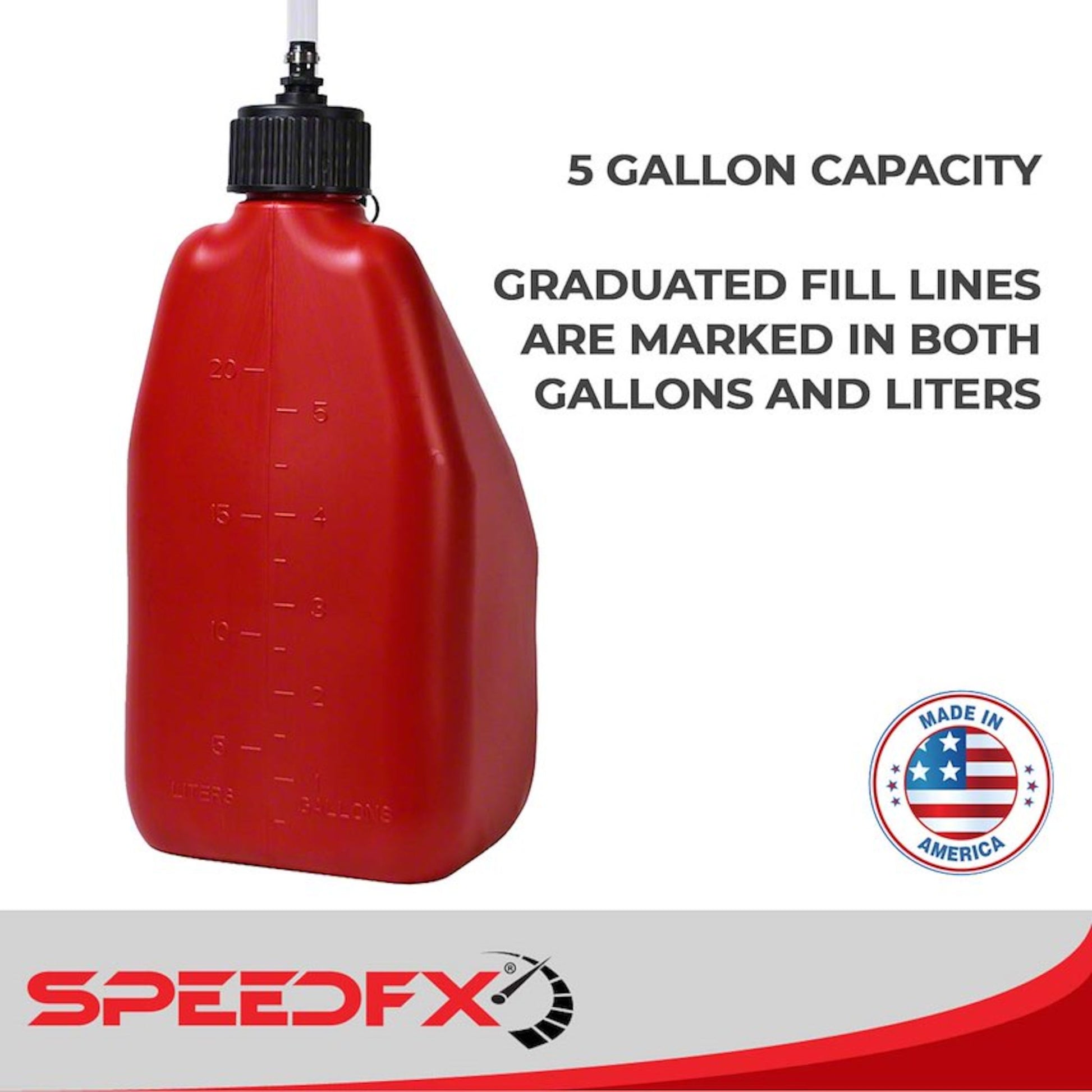 SpeedFX 5 gallon utility jug graduated fill lines in gallons and liters